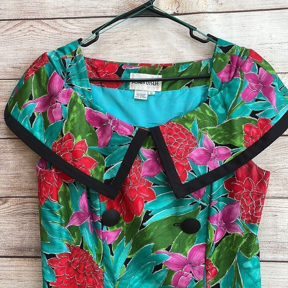 VINTAGE JOAN LESLIE TROPICAL PRINT DRESS - Picture 2 of 11